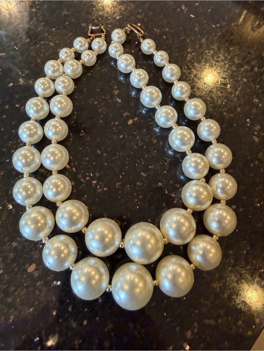Double Strand White Pearl Necklace with Gold Accents